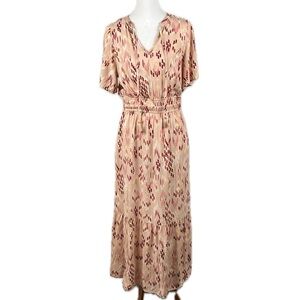 Knox Rose Tiered Peach Dress Sz S Southwest Aztec Boho Cottage Flutter Sleeve